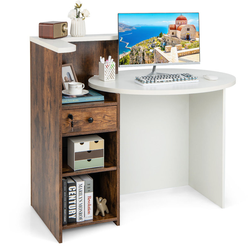 Erilas Corner Computer Desk, White/Rustic Brown