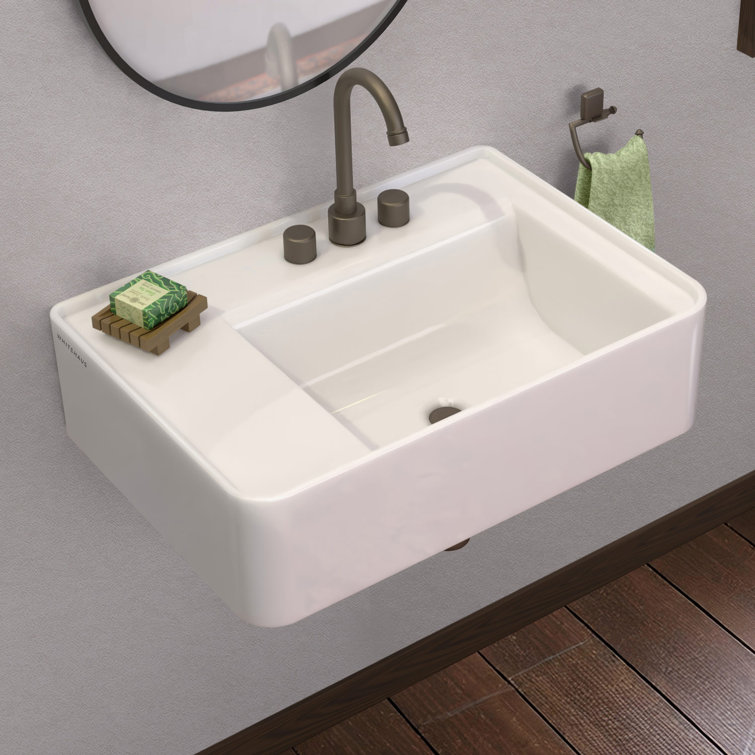 Whitehaus Collection 26" Rectangular Wall Mount Basin With Faucet Drilling And Rear Centre Drain Location