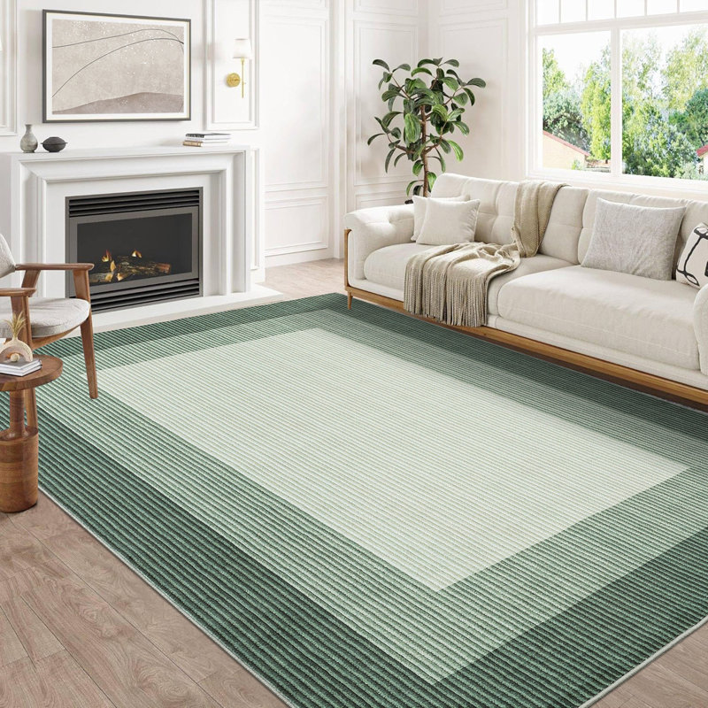 Modern Striped Bordered Printed (Not Woven)Rugs for Living Room Bedroom Decor Washable Low Pile Laundry Runner Rug Simple Neutral Carpet for Office Home Decor