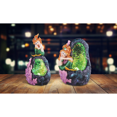 Dazsha 2-PC Green Mermaid with LED 3"-5"H Figurine Unique Gifts