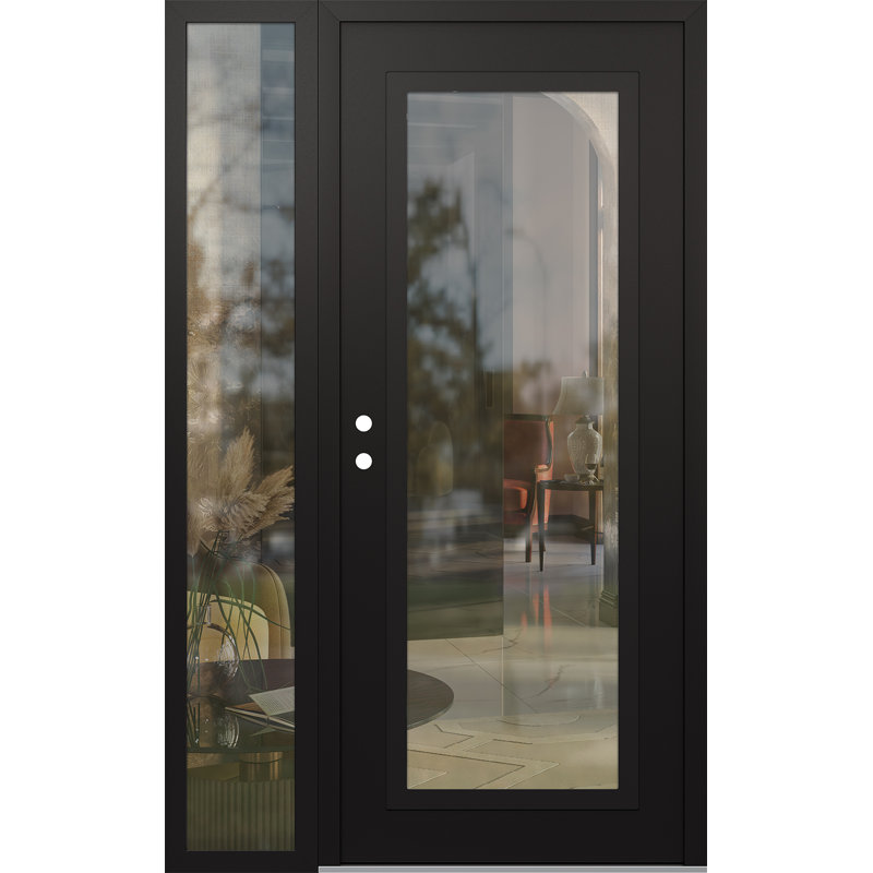 Panneau d'entrée en acier noir à panneau clouté noir / noir avec porte d'entrée latérale pré-montée Sidelite, Clair