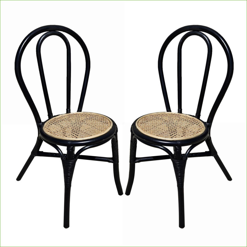 Ensemble de 2 chaises d'appoint en rotin noir, sièges pour adultes, pour le patio de la cuisine de la salle à manger