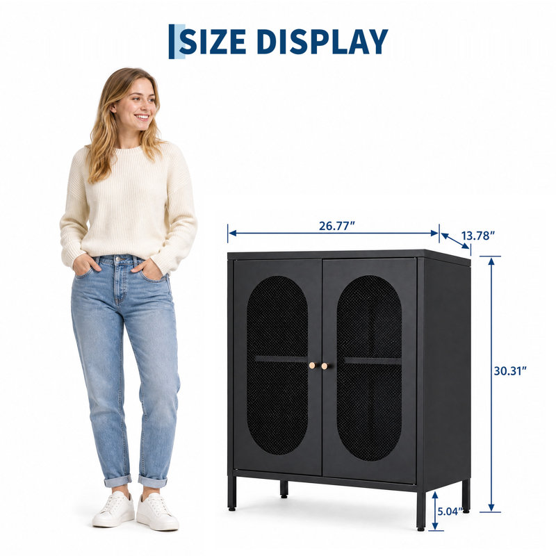 Buffet de rangement verrouillable à 2 portes en acier avec tablette réglable, meuble métallique étanche et résistant à la rouille pour entrée, salon et salle de bain