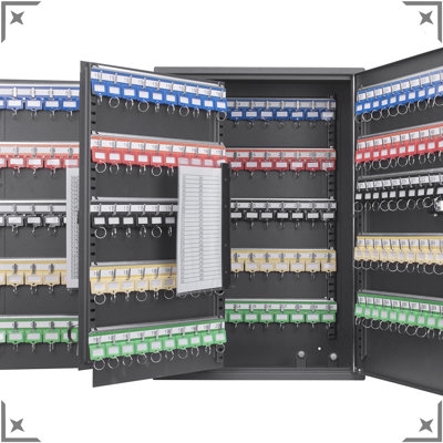 300 Key Adjustable Cabinet With Secure Storage - Black Steel, Combination Lock, Wall Mount Lock Mount, For Efficient Management