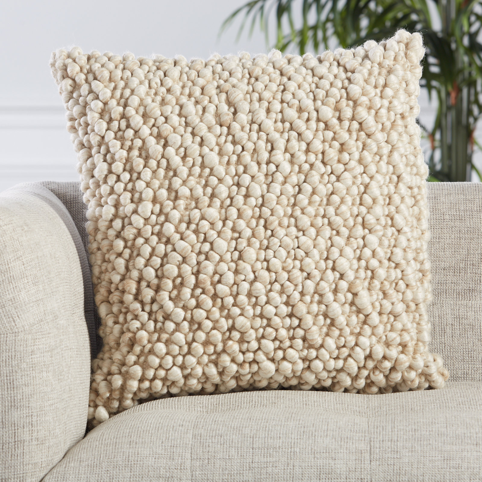 Upson Embroidered Wool Throw Pillow, Beige, Pillow Cover Only - No Insert