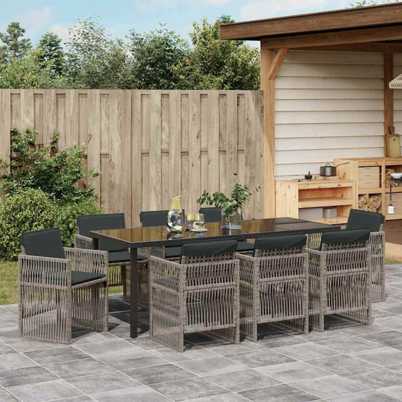 Emiya 8 - Person Patio Dining Set with Rectangular Table, Grey Cushion/Grey Frame