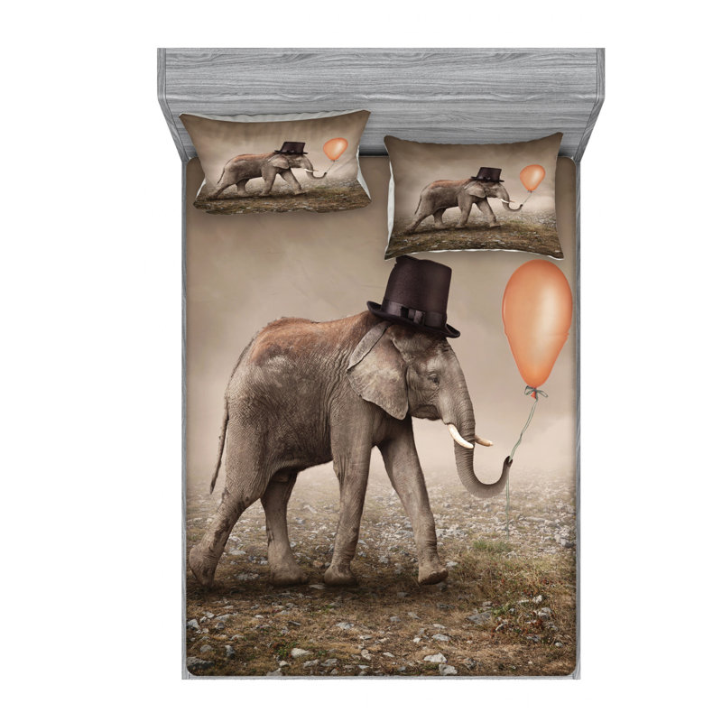 Elephant Microfiber Sheet Set, Queen Sheet Set + Fitted Sheet + 2 Pillowcases