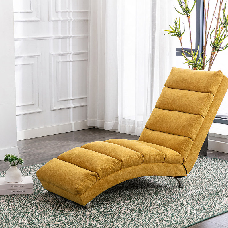 Chaise longue en lin, chaise longue moderne pour bureau ou salon, Moutarde