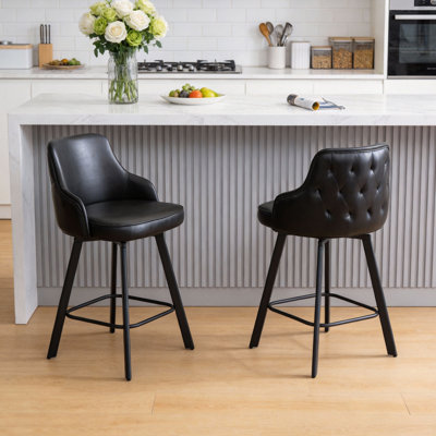 Swivel Bar Stools Set of 2/3/4 Counter Height Bar Stools with High Back Faux Leather Kitchen Counter Stool
