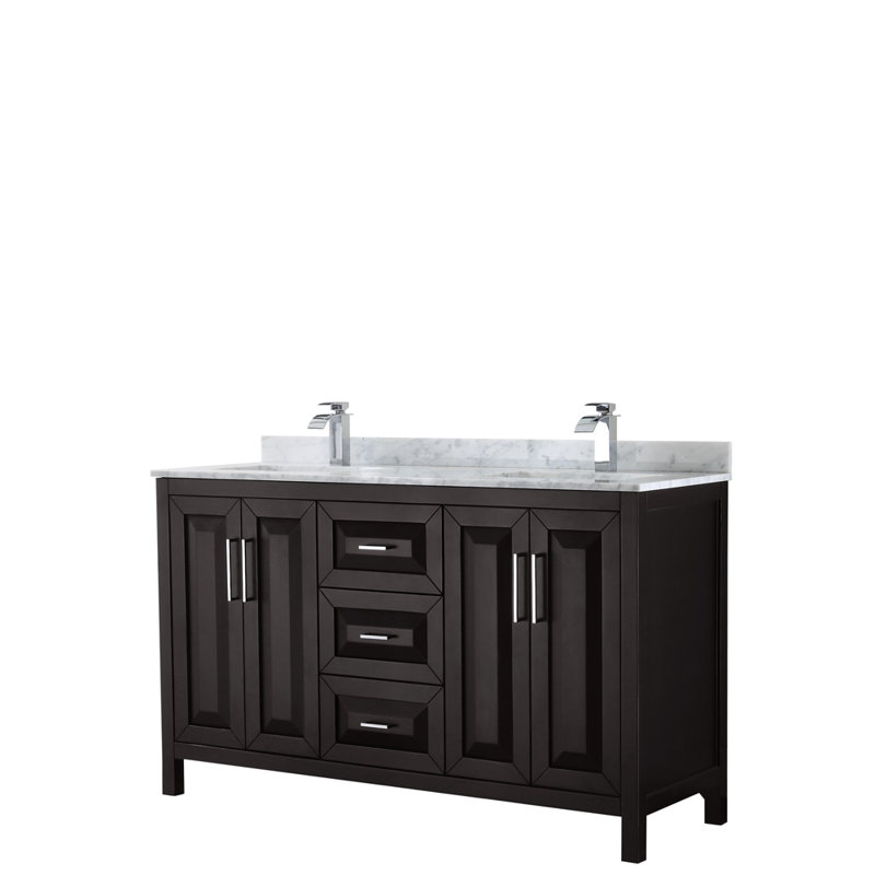 Daria 60'' W Double Vanity, Carrara Cultured Marble, Dark Espresso, Polished Chrome