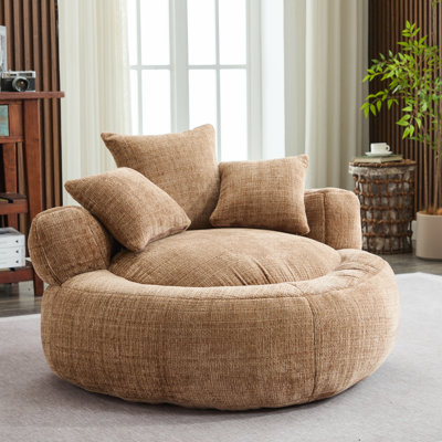 Fauteuil à billes en mousse pour adultes / adolescents avec rembourrage, fauteuil à billes avec housse en chenille ultra doux, fauteuil à billes rond, intérieur et extérieur (fauteuil à billes)