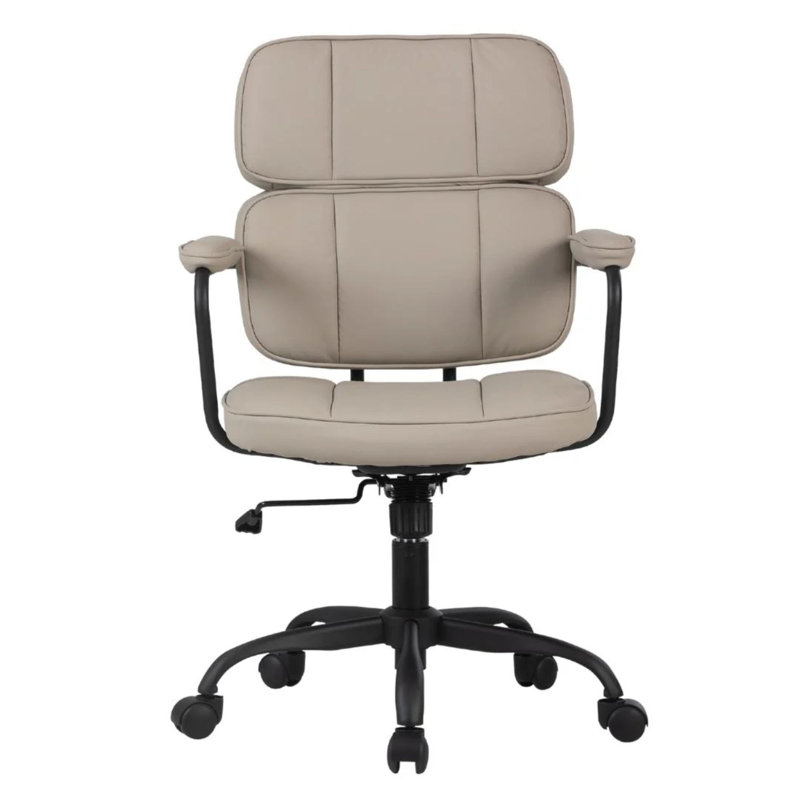 Cindy Swivel Vanity Chair With Wheels, Faux Leather Cushioned Armrest Pads, 360 Degree Spinning, Cream