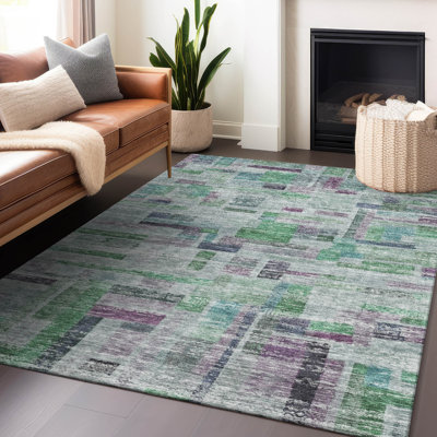 Tapis intérieur / extérieur vert mosaïque lavable 