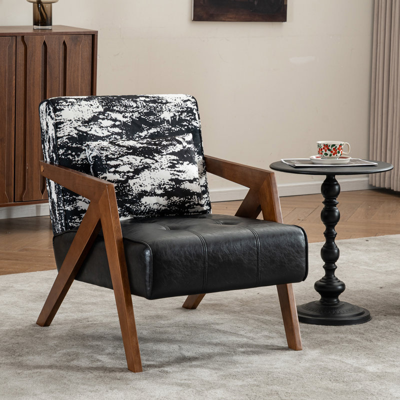 Fauteuil d'appoint Mid-Century, Cuir noir