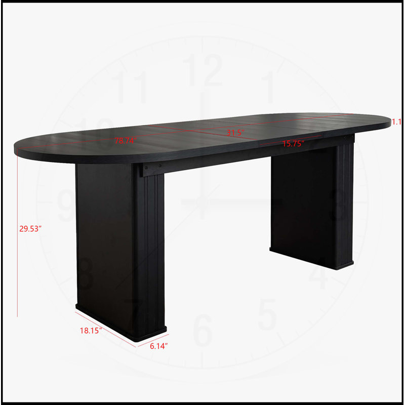 Table de salle à manger extensible ovale pour 4 à 8 personnes, pour la vie familiale et les espaces repas, Noir