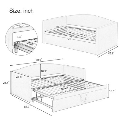 Upholstered Daybed With Pop Up Trundle