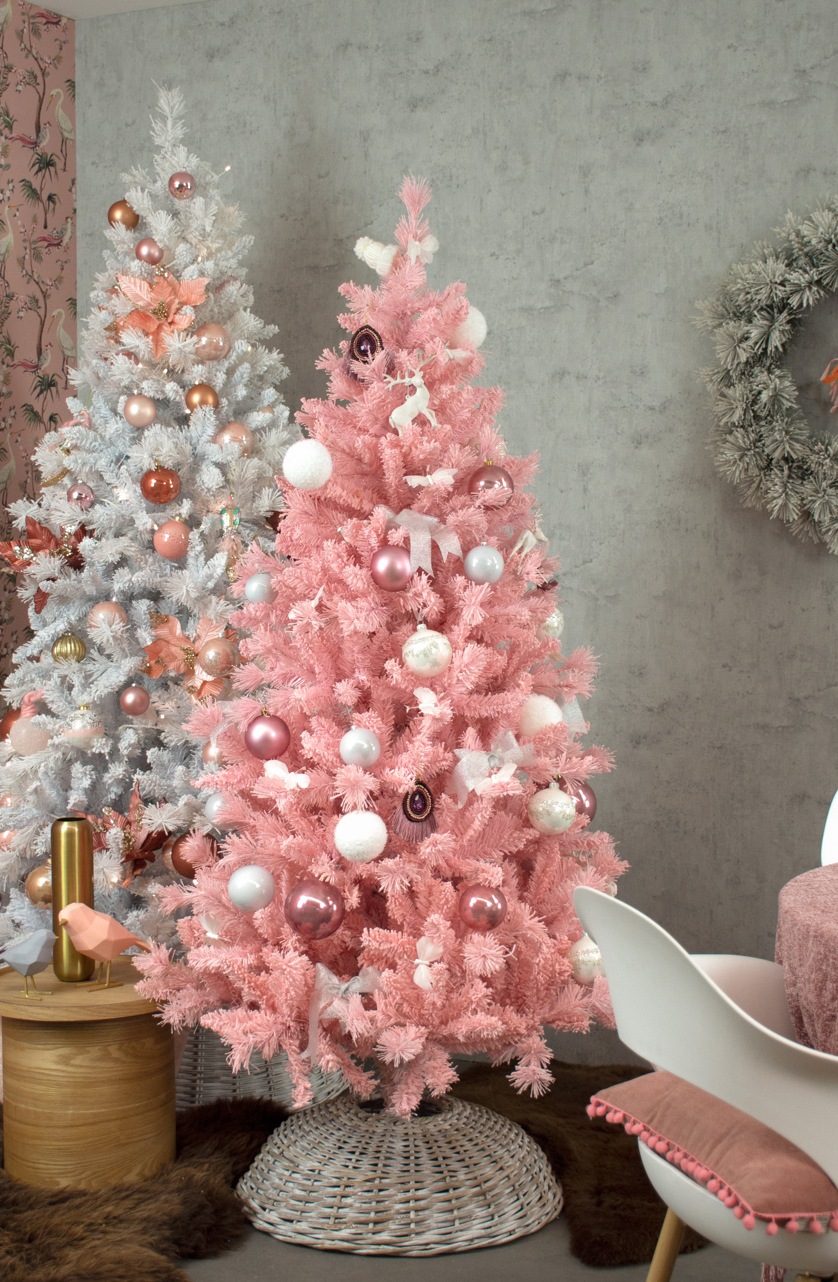 pink flocked christmas tree