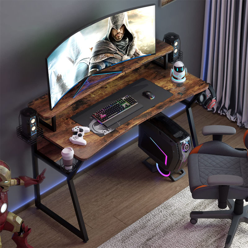 Swigert Metal Base Computer Desk, Rustic Brown