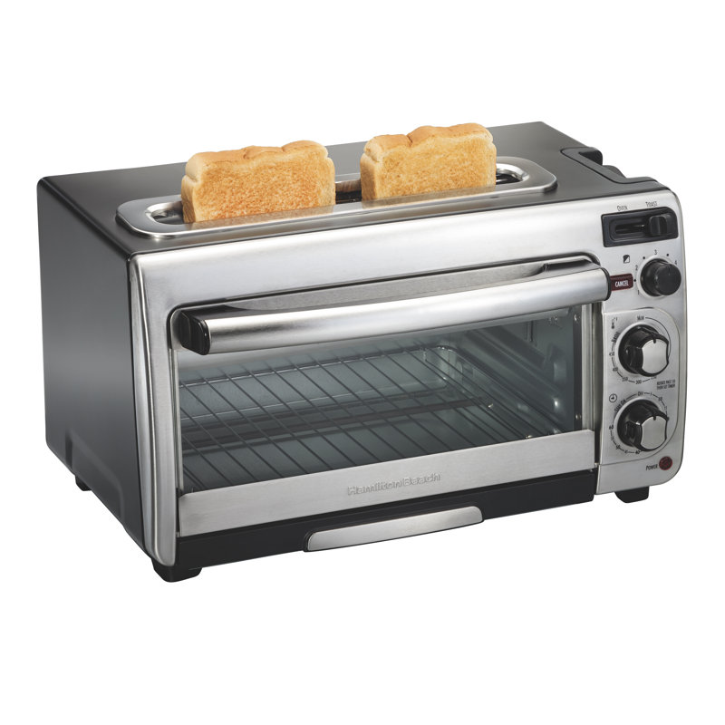 Four grille-pain de comptoir 2-en-1 et grille-pain à 2 fentes longues avec minuterie de 60 minutes, arrêt automatique et sélecteur de teinte du pain grillé