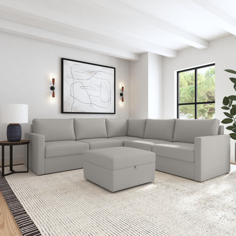 Flex 6 - Piece Upholstered Wide Arm Modular Sectional With Storage Ottoman, 37" H x 102" W x 38" D