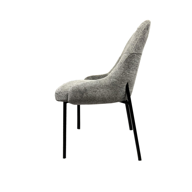 2 Upholstery Boucle Fabric Dining Side Chair In Grey - Modern Minimalist Style For Room Wing Back Design Metal Powder Coated Frame Foam Filled Square Shaped Mid-century Gray Pair (2) Room, Back,