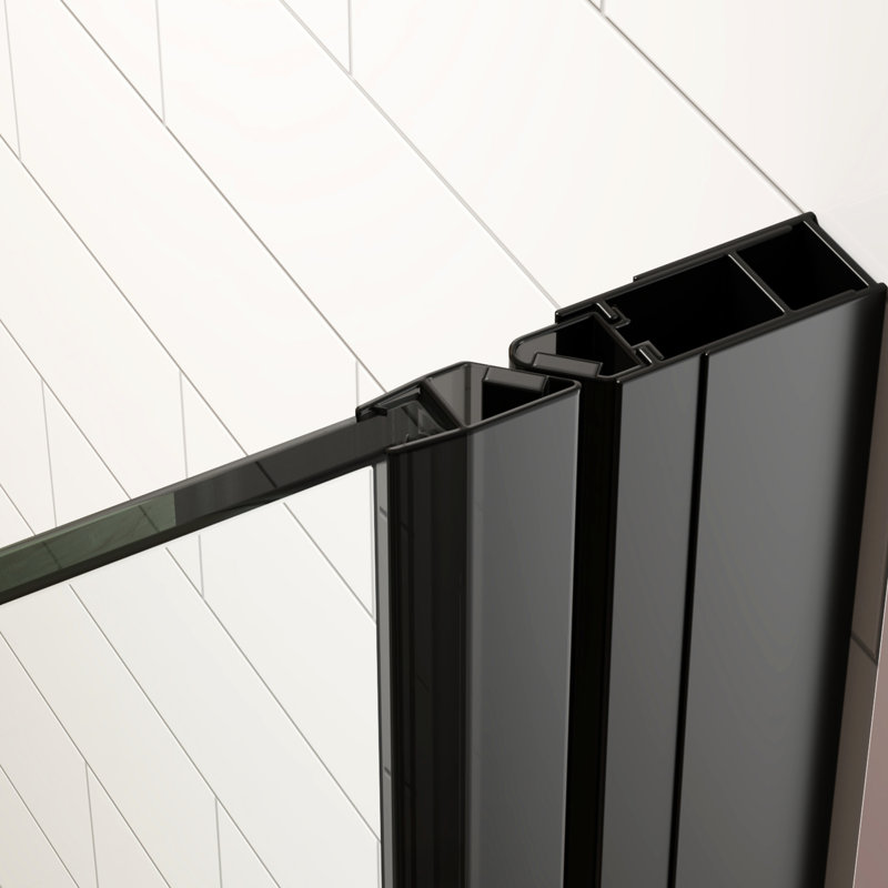 Porte de douche à panneau pivotant simple de 72 pouces de haut, 28 pouces de large, en acier inoxydable noir mat, imperméable et peu encombrante