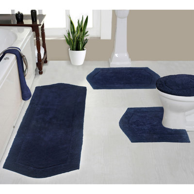 Waterford 4 Piece Bath Mat Set with Lid Cover, Quick Dry, Machine Washable Rugs, Absorbent