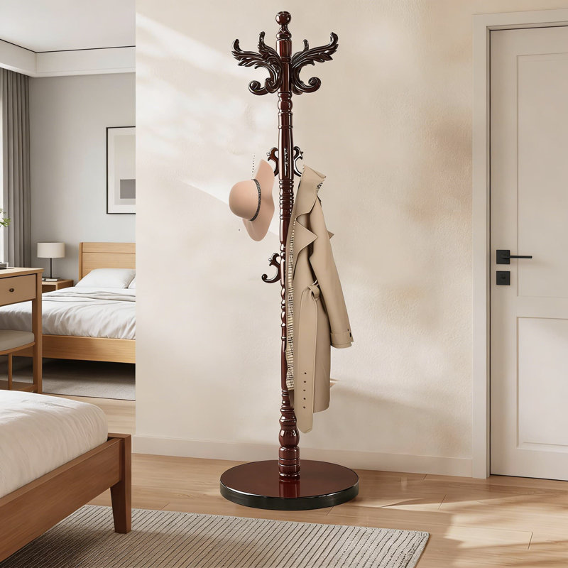 Waavryee Solid Birch Wood Coat Rack With 14 Hooks, Freestanding Heavy-Duty Clothes Tree For Entryway, Office, Or Corner, Vintage European Design With Triangular Base
