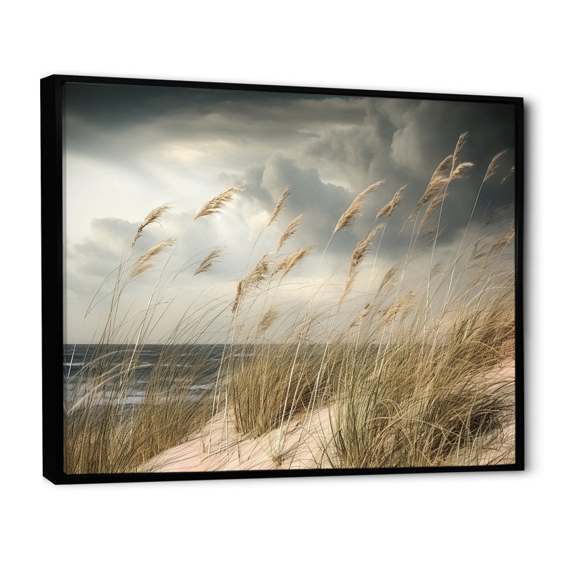 «Coastal Beach Grass Tranquility - Coastal Beach», art mural, H 12 po x l 20 po x P 1 po, Cadre flottant noir