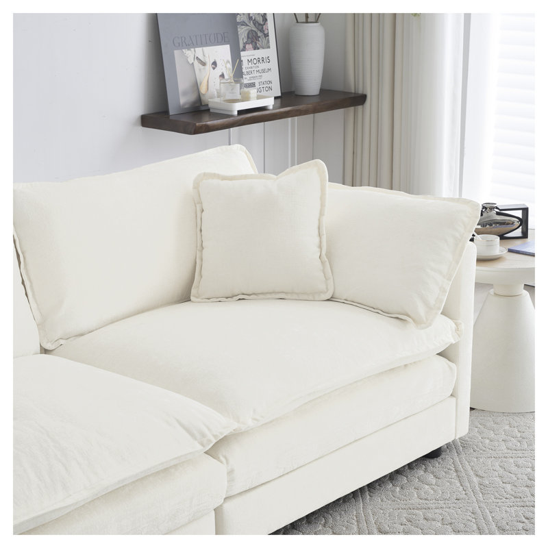 Ensemble de salon en chenille blanc 2 pièces, causeuse et fauteuil d'appoint 1 + 2 places