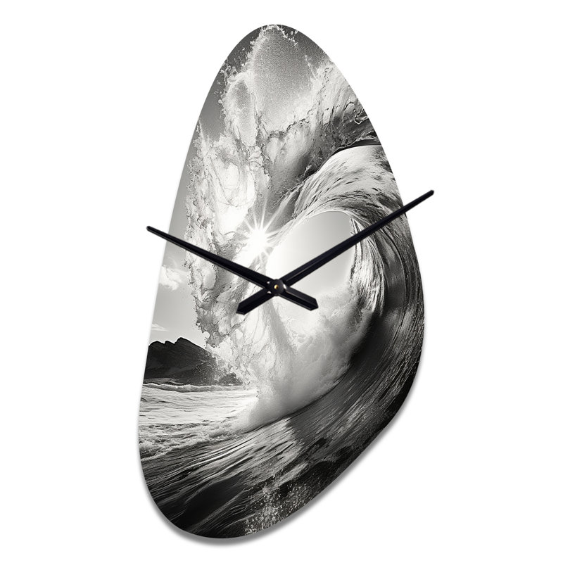 Horloge murale asymétrique en métal noir et blanc Wave I - plage, forme irrégulière grise, Moyenne