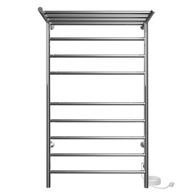 24" x 27 " Angle Steel Wall Mounted Electric Towel Warmer With Heated Shelf - Chrome, Electric Plug-In