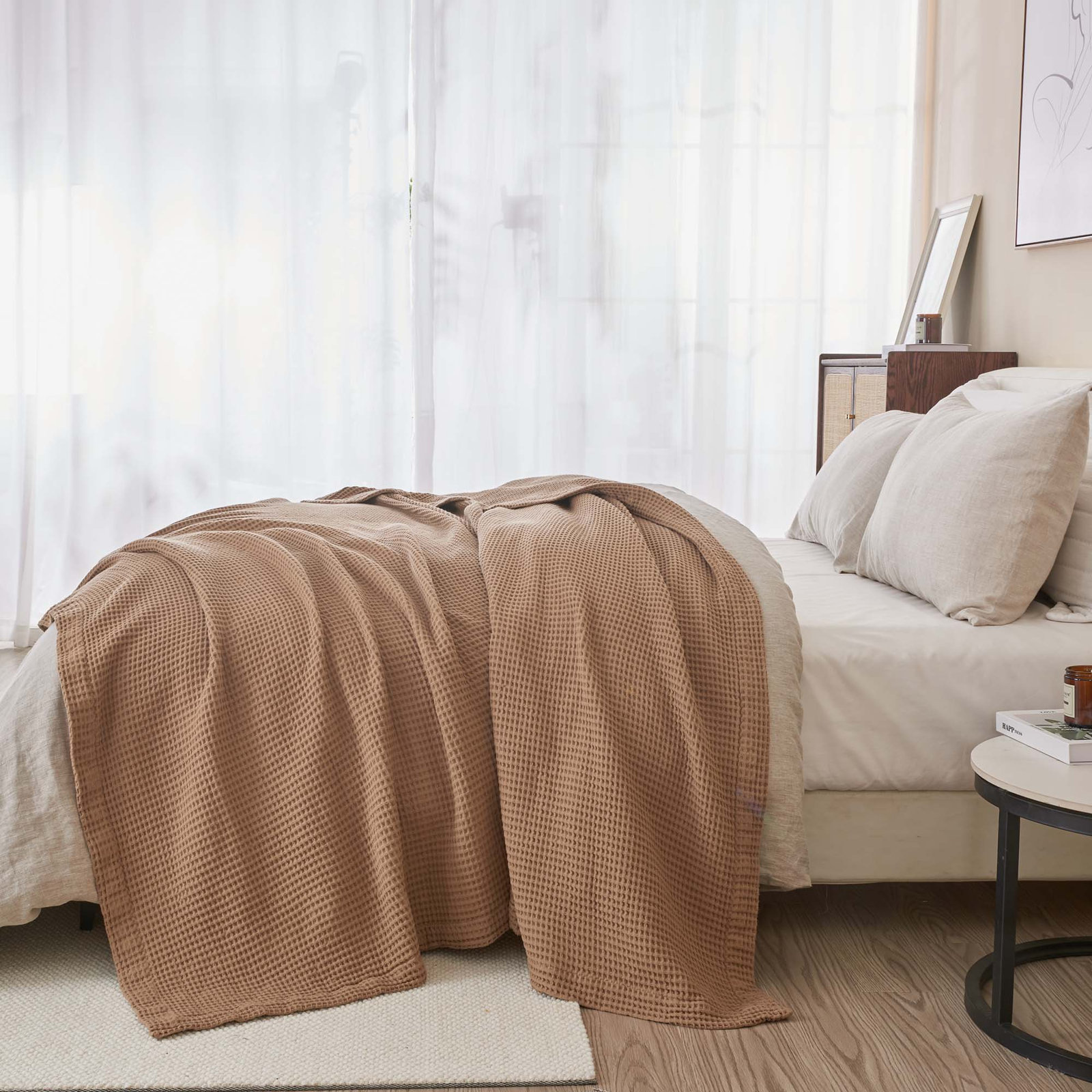 Cotton Waffle Weave Throw Blanket, King, Toffee