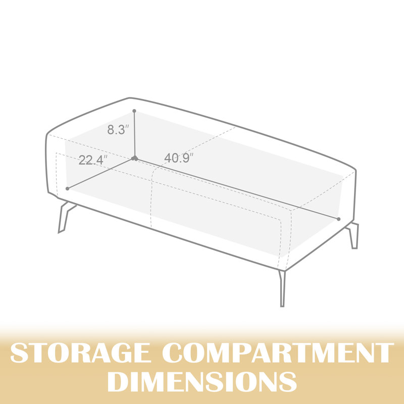 Repose-pieds brun clair en similicuir avec rangement, Similicuir brun clair, 17.72" H x 47.2" W x 24.4" D
