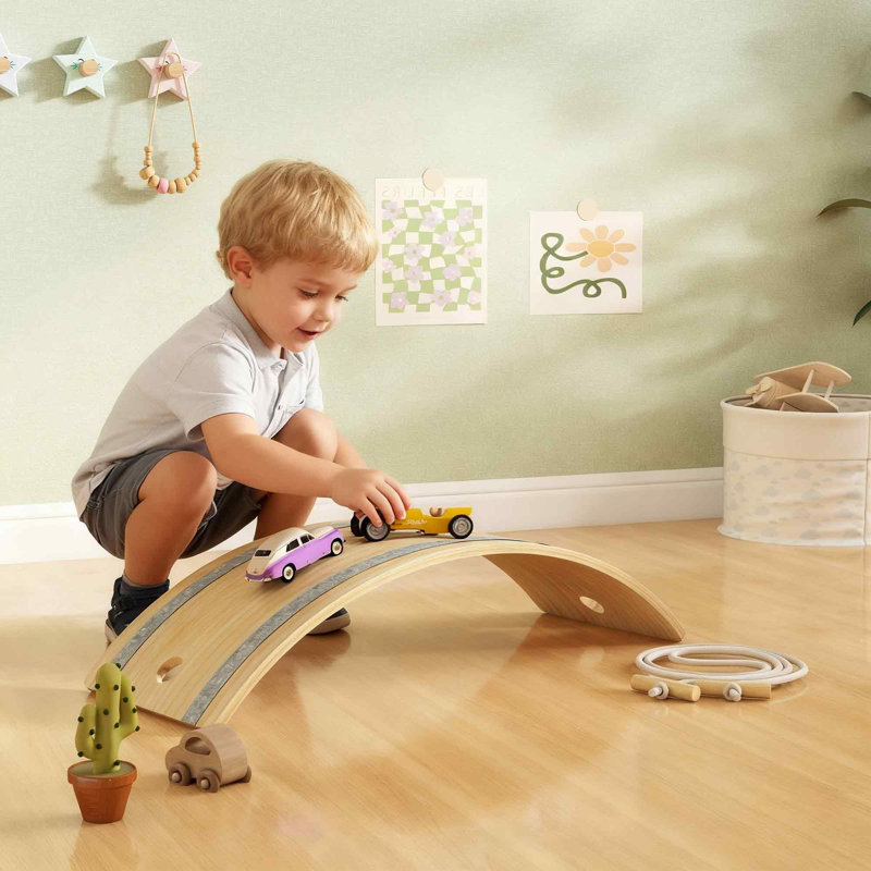AIYAPLAY Kids Wooden Balance Board with Rope Curvy for Toddler 3-6 Years