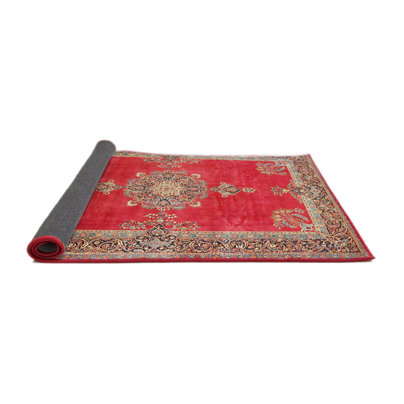 Tapis rose foncé/brun traditionnel traditionnel, Rond 5 pi