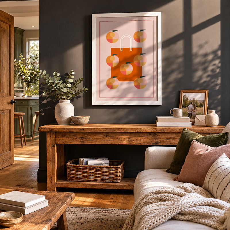 Bag and Peaches Modern - Framed Print, A4 - 29.7 x 21.0 cm, White