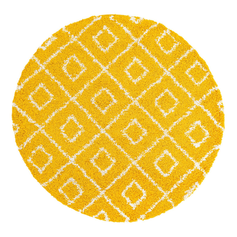 Tapis à poils longs Foundry Select Ruth Trellis - jaune, Rond 6 pi