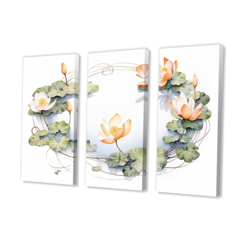 «Natures Lotus Lilly Pads I», ensemble d'art sur toile de lotus, H 32 po x l 48 po x P 1 po