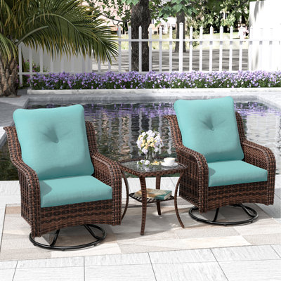 2-Person Wicker Swivel Rocker Seating Group With Cushions Wide Seat