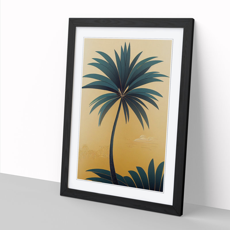 Palm Tree Art Deco Style 1 Piece Single Picture Frame Wall Art, 34cm H x 25cm W x 2cm D, Black