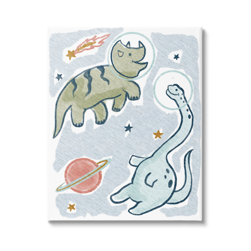 «Playful Dinosaurs Outer Space Planets Stars» par Lil 'Rue - impression, Toile tendue, H 20 po x l 16 po x P 1,5 po