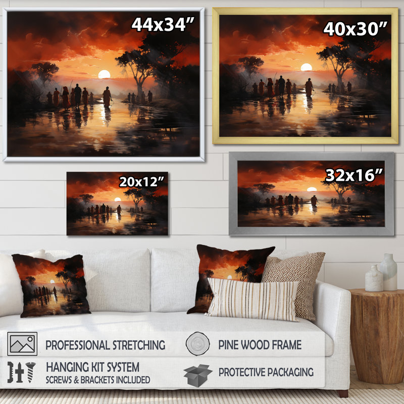 Paysage africain obscur sur toile, H 12 po x l 20 po x P 1 po, Cadre photo blanc