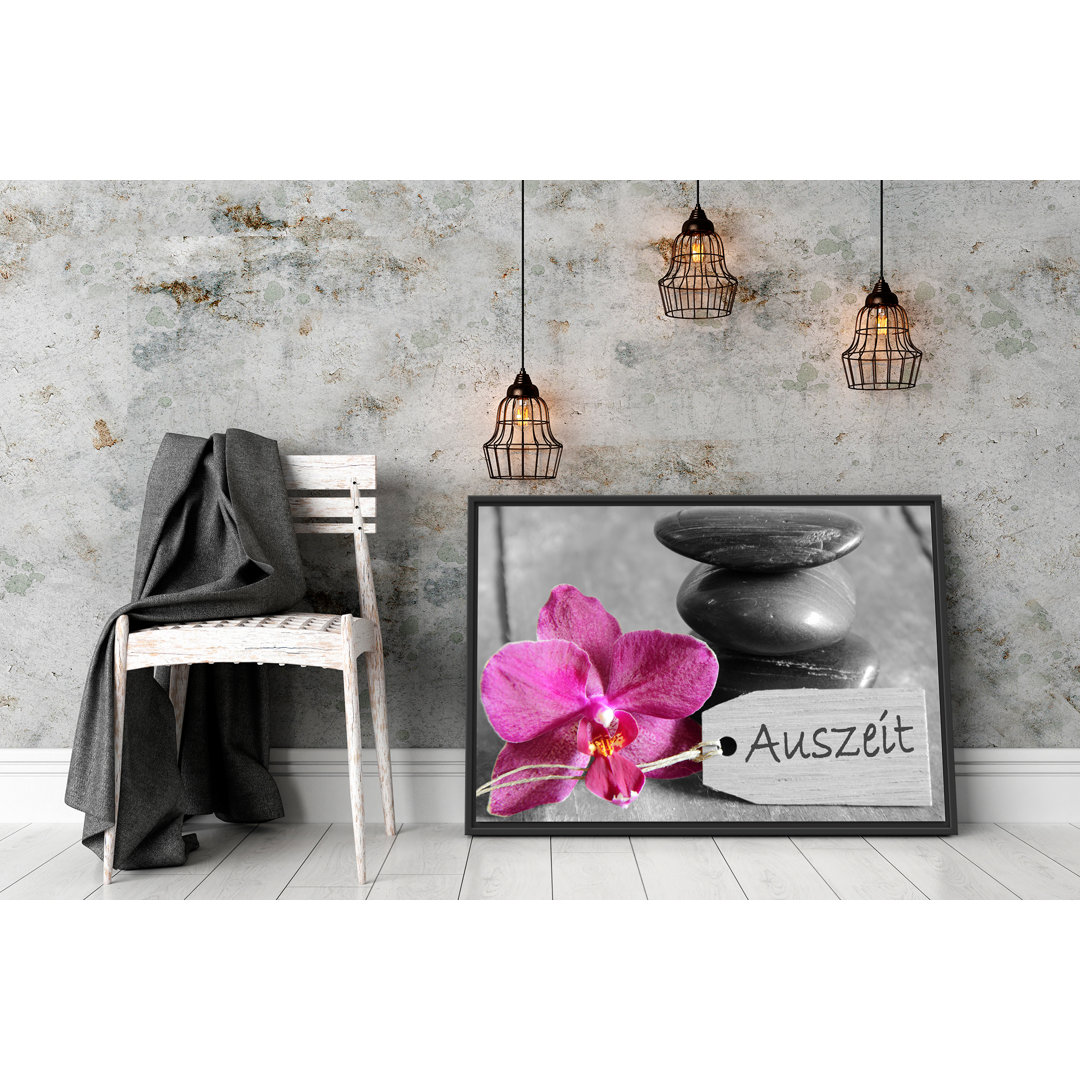 Gerahmtes Wandbild Orchidee mit Zen Steinen