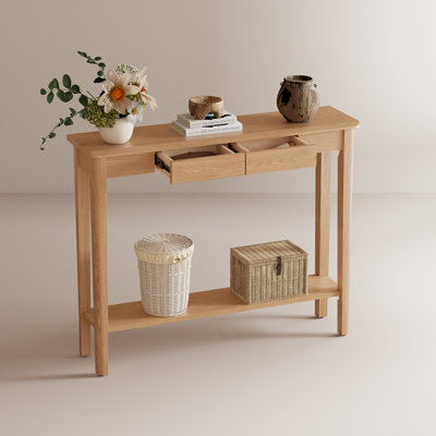 Solid Wood Console Table with Drawers, Mid Century Modern Entryway Table for Living Room and Hallway