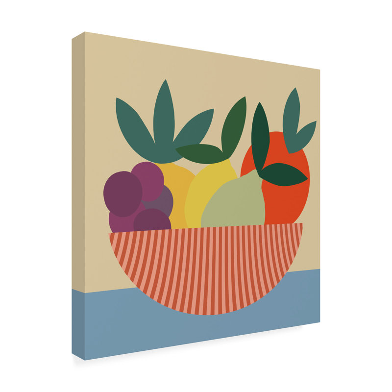 Wrapped Canvas Wall Art - Regina Moore 'Graphic Fruit Bowl II' Wall Art for Living Room, Bedroom, or Office Décor - 18x18