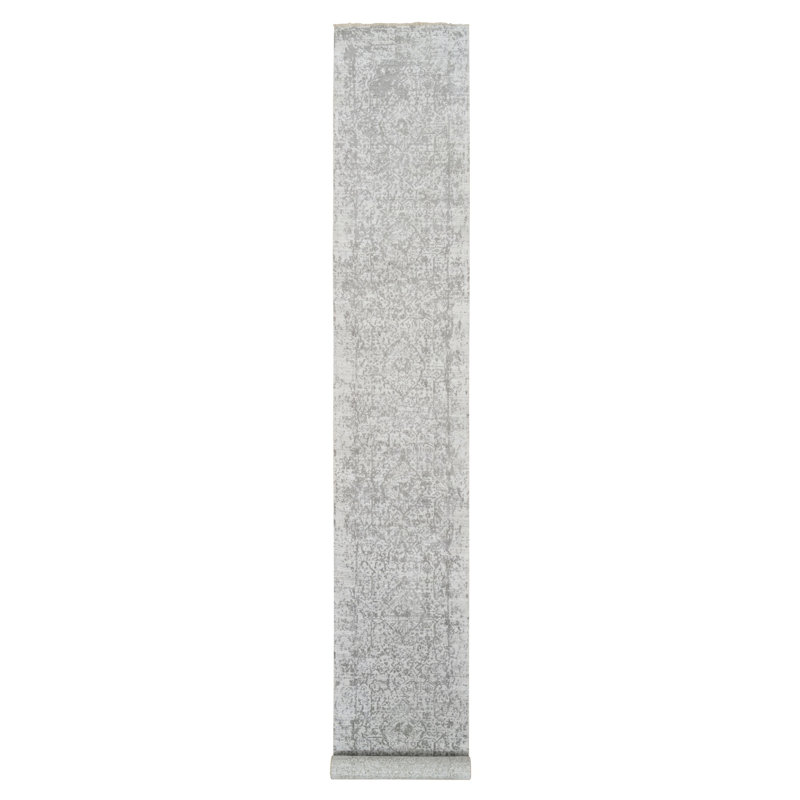 Tapis de couloir gris noué à la main de conception unique 2 pi 7 po x 17 pi 7 po Tunnis