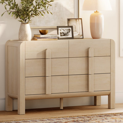 47.2" Modern Accent Cabinet With Drawers, Wood Credenza Storage Cabinet With Curved Profile Design For Living Room, Kitchen, Dining Room, Hallway