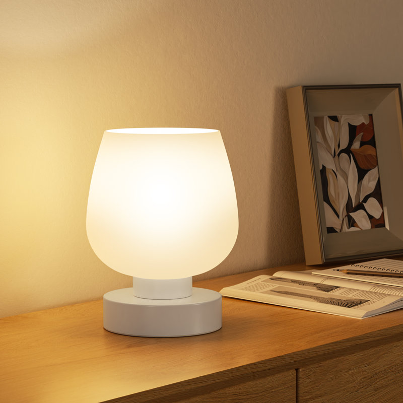 7'' Minimal & Novelty Bedside Table Lamp with Tocuh Control and Glass Shade