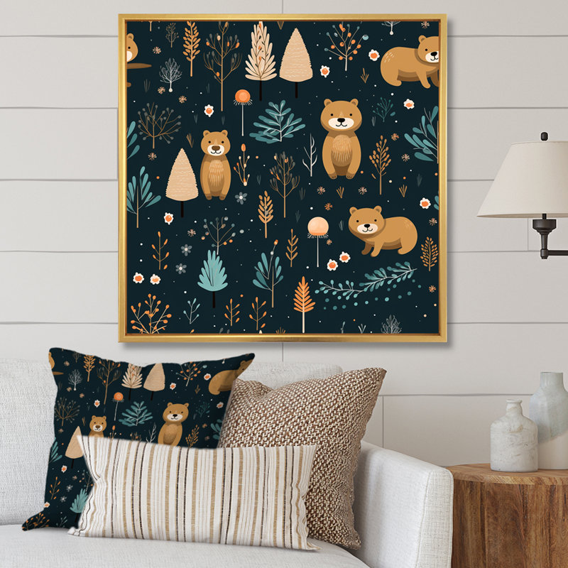 Art mural «Teady Bear Nursery - Bear 2», Cadre flottant doré, H 36 po x l 36 po x P 1,5 po